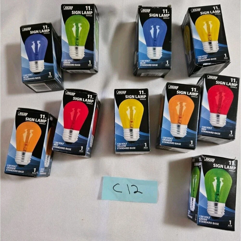 Multi-ColorcFEIT 11 WATT 130 VOLT STANDARD BASE SIGN BULB LAMP - LOT OF 10